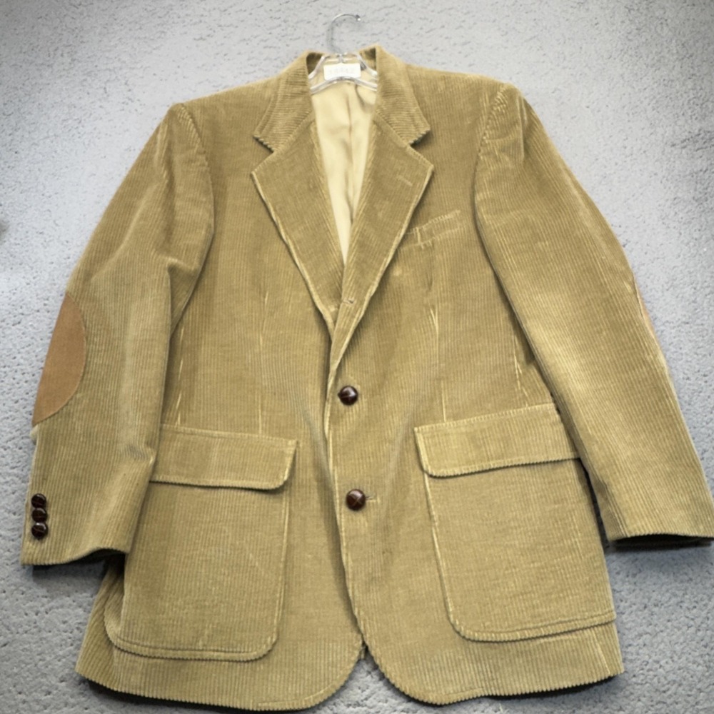 Orvis Sport Coat Mens 40 Beige Corduroy Suede Notch Blazer Academia Patch Pocket